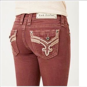 Rock Revival Codee Ankle Skinny maroon jeans embellished studded pocket size 25